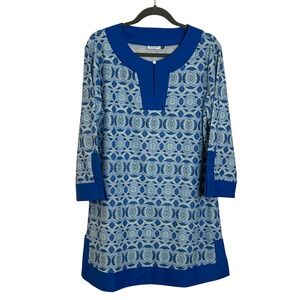 Cabana Life Tunic Dress Size XL Blue Geometric Print Summer Beach Cruise Travel